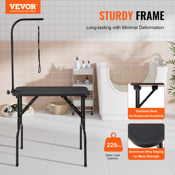 VEVOR Pet Grooming Table Arm With Clamp, 32''x18'' Dog Grooming Station, Foldable Pets Grooming Stand For Medium And Small Dogs, Free No Sit Haunch Holder With Grooming Loop, Bearing 220lbs