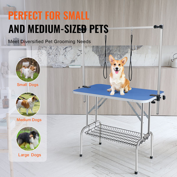 VEVOR Pet Grooming Table Two Arms With Clamp, 36''x24'' Dog Grooming Station, Foldable Pets Grooming Stand For Medium And Small Dogs, Free No Sit Haunch Holder With Grooming Loop, Bearing 330lbs